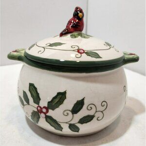 Temptations by Tara Cardinal 18oz Soup Bowl Crock w/Lid Cordial Christmas
